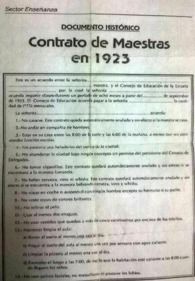 El Alucinante Contrato Para Maestras De 1923 El Diario Vasco 6773